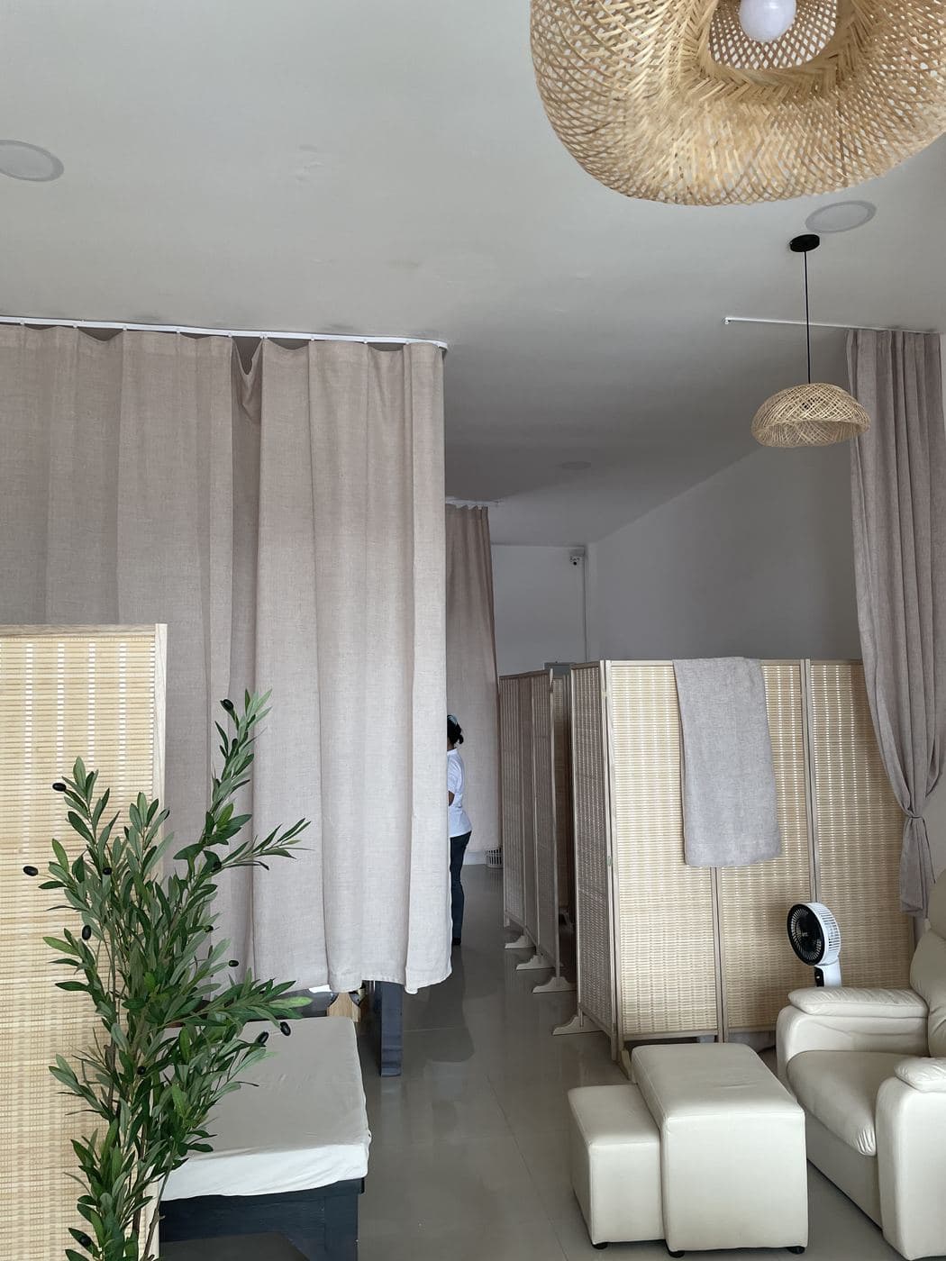 Bamboo screens dividing the treatment areas